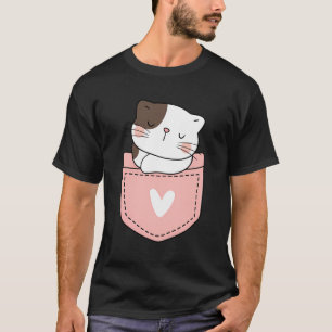 Cute Cat in a Rosa Pocket - Girls Pocket Cat T Shirt