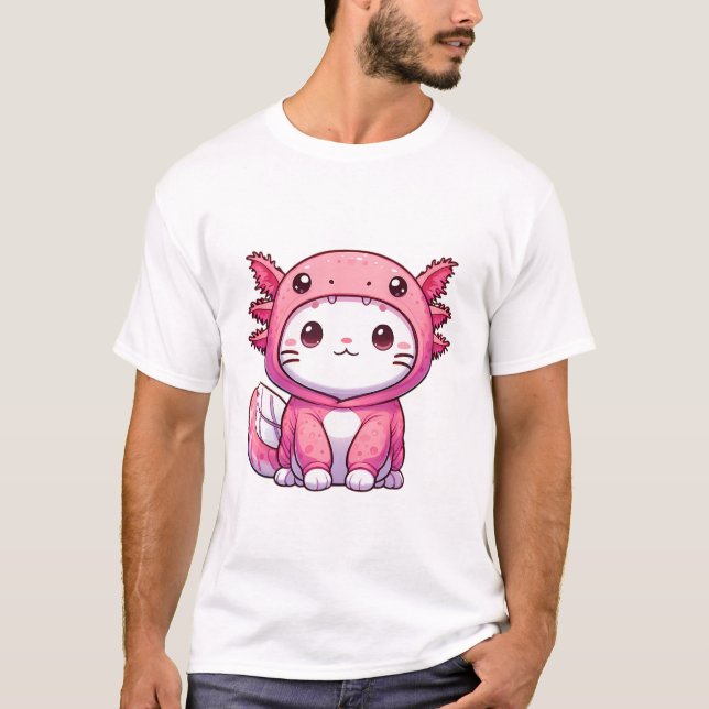 Cute Cat in Axolotl Costume T Shirt (Framsida)