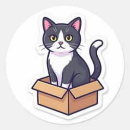 Cute Cat In Cardboard Box Sticker Funny Cat Runt Klistermärke