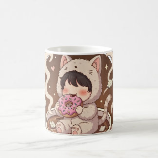 Cute Cat in Coffee Cup - Cozy Adventure art Kaffemugg