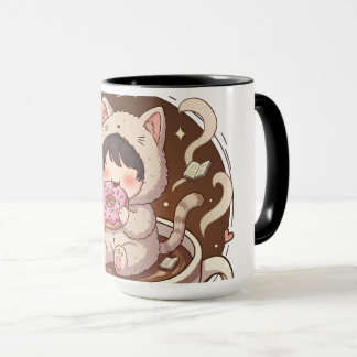 Cute Cat in Coffee Cup - Cozy Adventure art Mugg