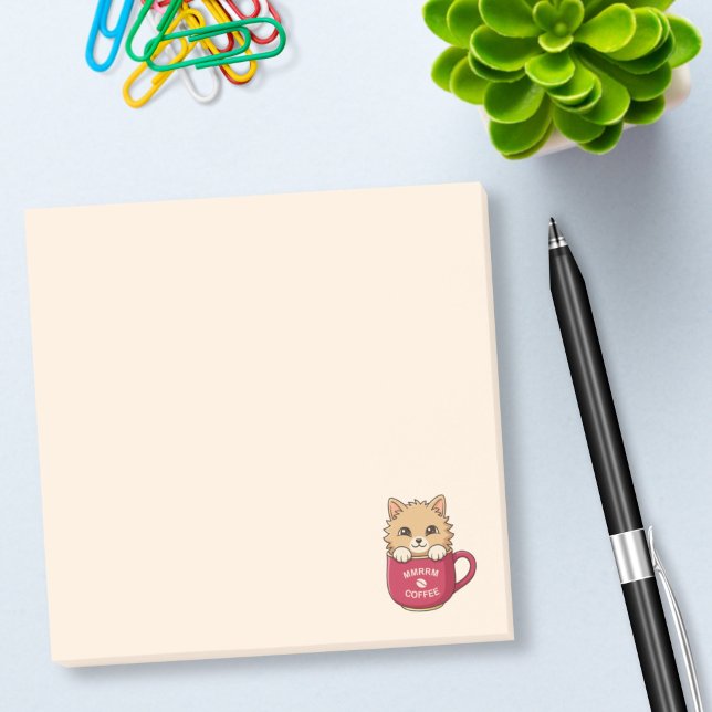 Cute Cat in Coffee Mug Beige Post-it Block (Skapare uppladdad)