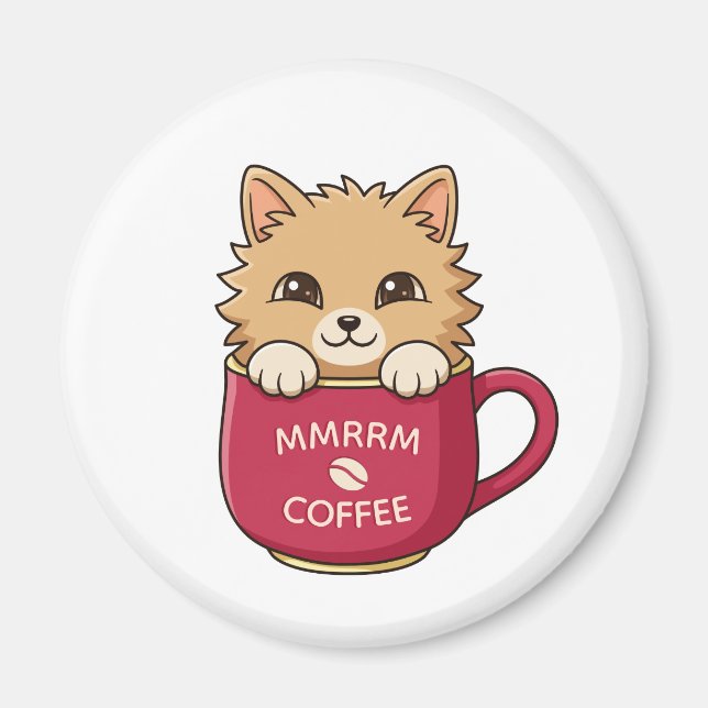 Cute Cat in Coffee Mug Custom Text Magnet (Framsidan)