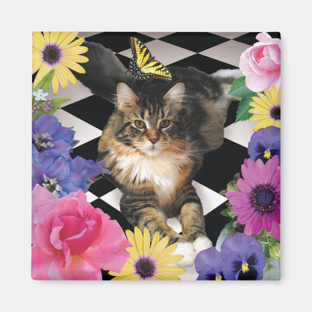 Cute Cat in Fantasy Garden magnet (Framsidan)