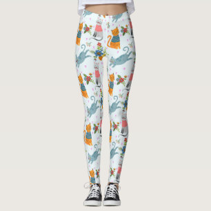 Cute Cat in Flowers Garden Mönster Leggings