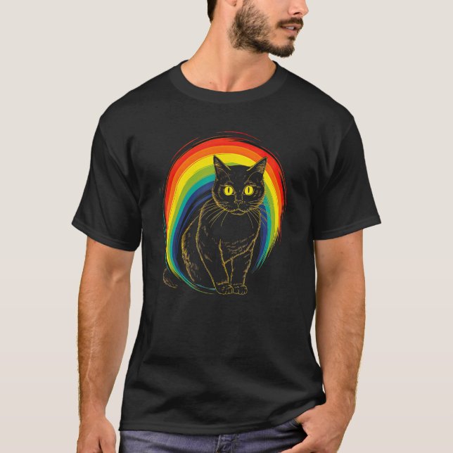 cute Cat in Front of Rainbow cats  catowner 21 T Shirt (Framsida)