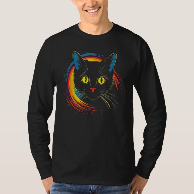 cute Cat in Front of Rainbow cats  catowner 2 T Shirt (Framsida)