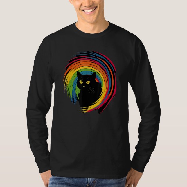 cute Cat in Front of Rainbow cats  catowner T Shirt (Framsida)