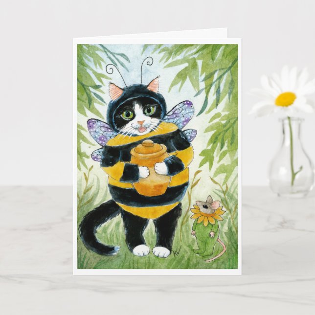 Cute Cat in HonungsBee costume card Kort (Liten växt)