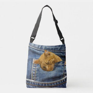 Cute cat in jeans fiffel illusion axelväska