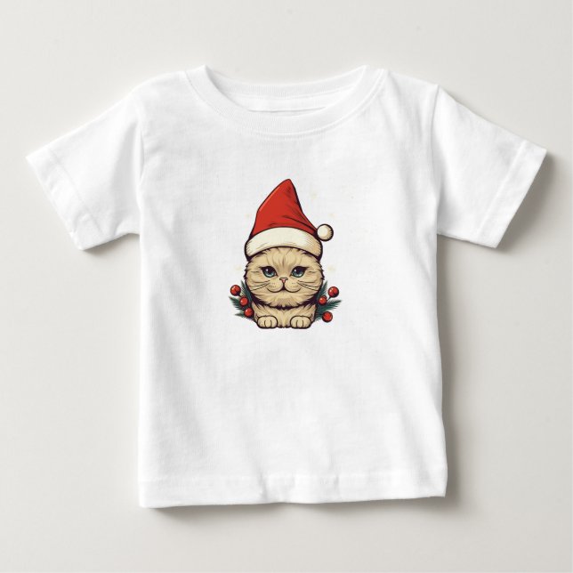 Cute cat in Jultomten hat T Shirt (Framsida)