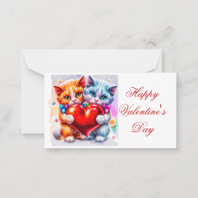 Cute cat in kärlek children valentine anteckningskort (Framsida)