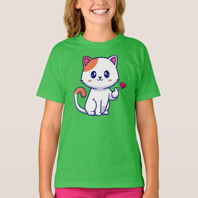 Cute Cat in Kärlek Sign Hand-57577 T Shirt (Framsida)