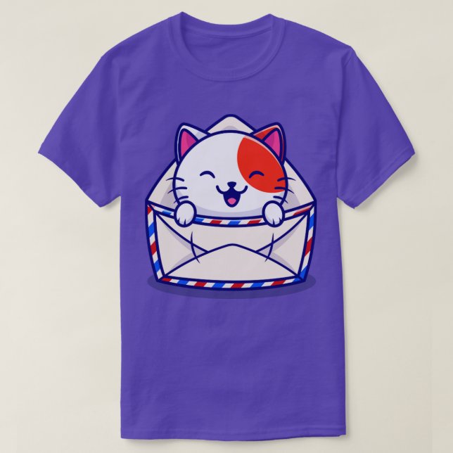 Cute Cat in kuvert-Tecknad T Shirt (Design framsida)