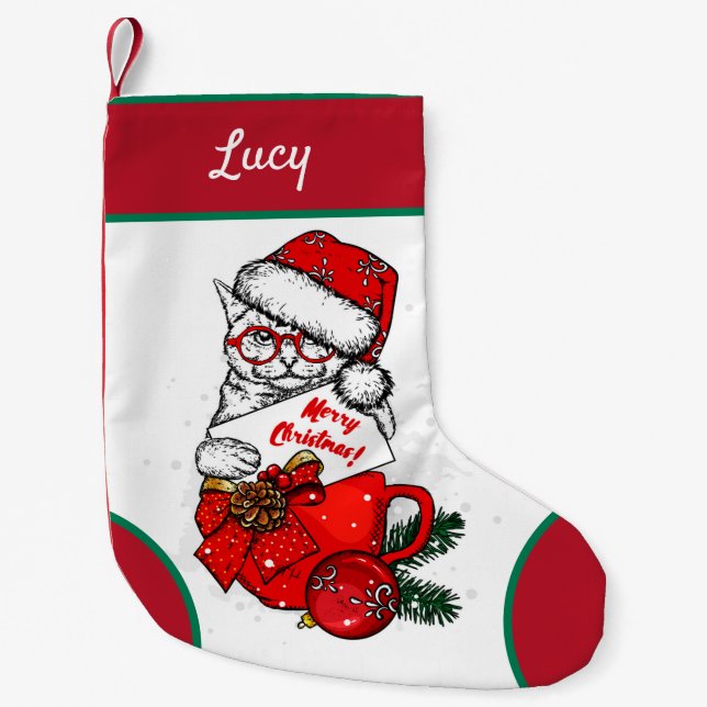 Cute cat in mugg small christmas stockning liten julstrumpa (Framsidan)