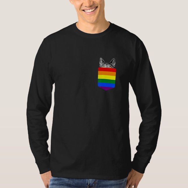 cute cat In Pocket LGBT T Shirt (Framsida)