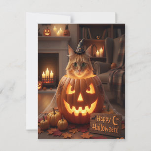 Cute Cat in Pumpkin Halloween for Cat Lovers Vykort