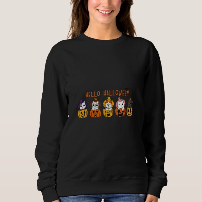Cute Cat In Pumpkin Halloween T Shirt (Framsida)