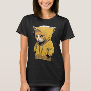 Cute Cat in Rain Kitten Wearing Gult Hoodie Rain T Shirt