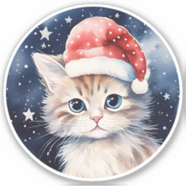 Cute Cat in Red Polka Dot Santa Hat Starry Himlar Klistermärken