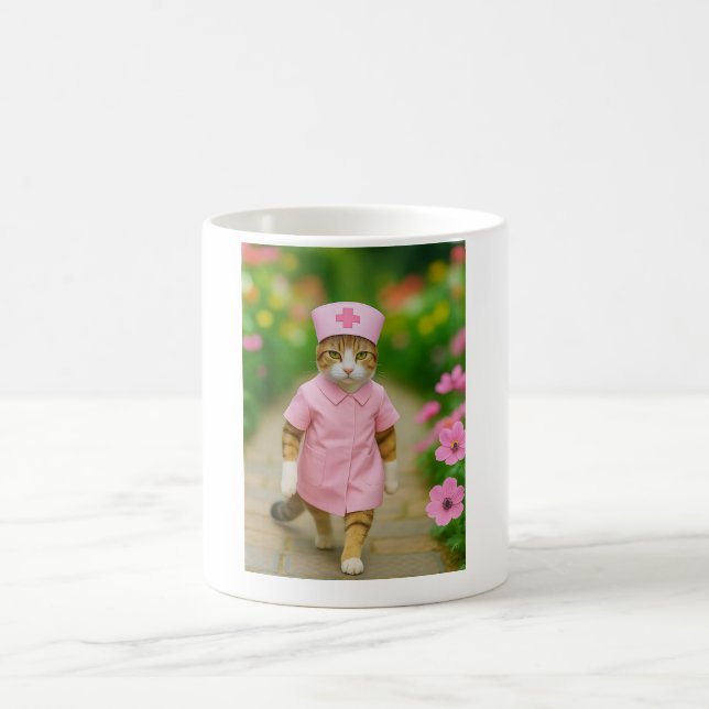 Cute Cat in Rosa Nurse Uniform Coffee Mugg (Center)