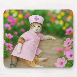 Cute Cat in Rosa Nurse Uniform Mousepad Musmatta