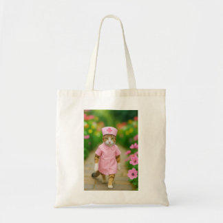 Cute Cat in Rosa Nurse Uniform Shopping bag Tygkasse