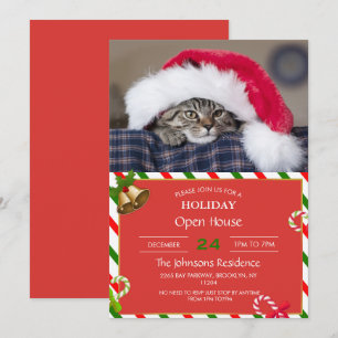 Cute cat in Santa hat Inbjudningar