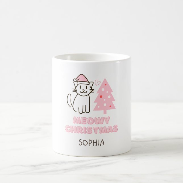 Cute Cat in Santa Hat&Träd Meowy-julpastel Kaffemugg (Center)