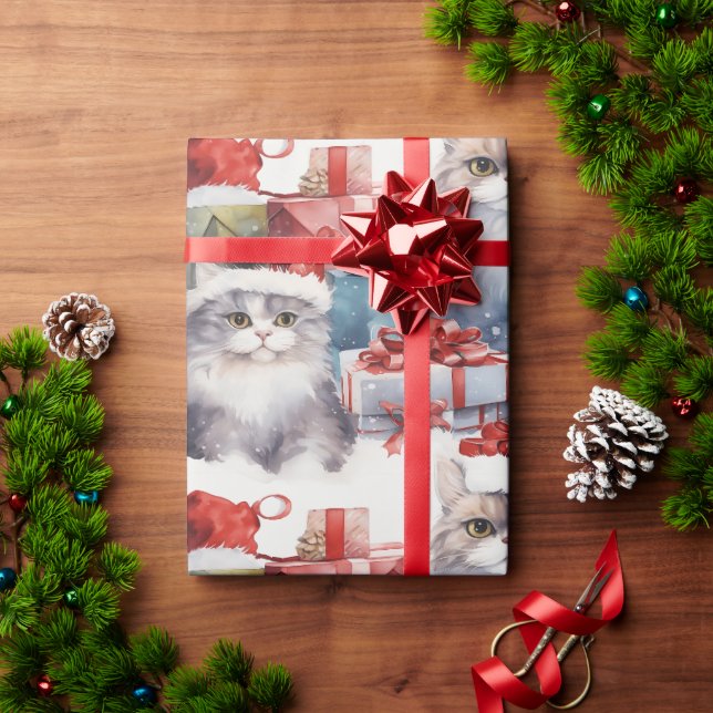 Cute cat in Santa hats with gifts Presentpapper (Julgåva)