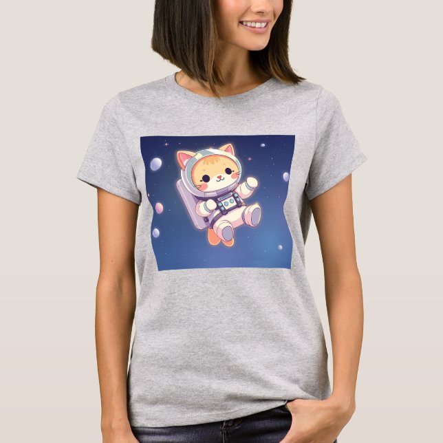 Cute cat in Space Animo stil T Shirt (Framsida)