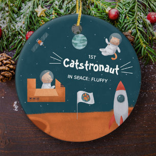 Cute Cat in Space, Cats on Mars, Roligt jul Julgransprydnad Keramik