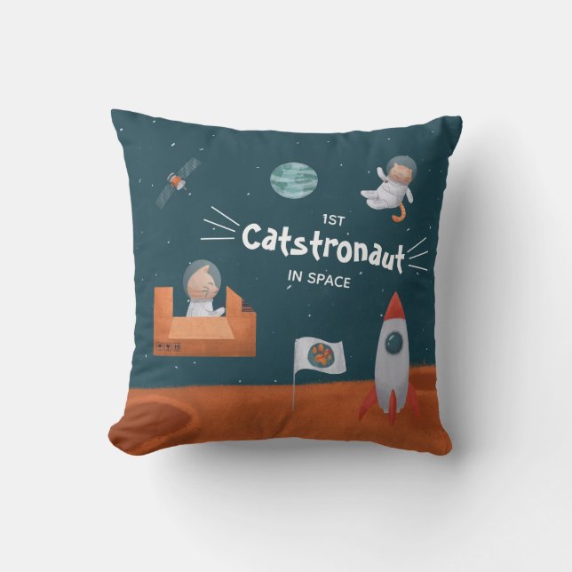 Cute Cat in Space, Cats on Mars, Roligt Kudde (Framsida)