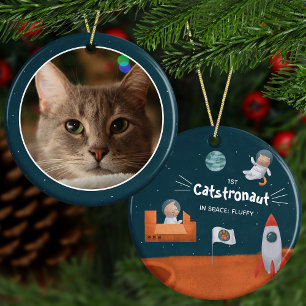 Cute Cat in Space Cats on Mars Roligt Photo Jul Julgransprydnad Keramik