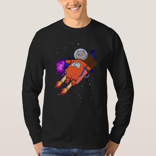 Cute Cat in Space Riding Popsicle T Shirt (Framsida)