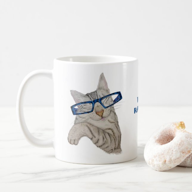 Cute Cat in Specs Tänka Pawsitive Positivity Quote Kaffemugg (Med munk)