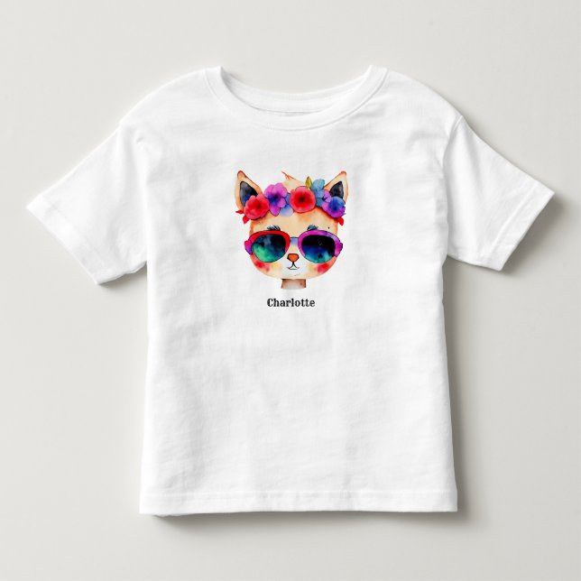Cute Cat in Sunglass Personlig T Shirt (Framsida)