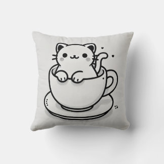 Cute Cat in Teacup Throw Pillow Kudde