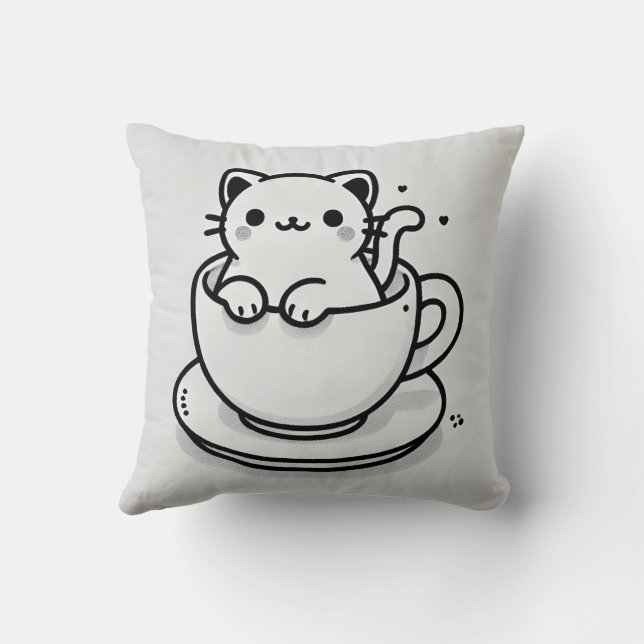 Cute Cat in Teacup Throw Pillow Kudde (Baksida)