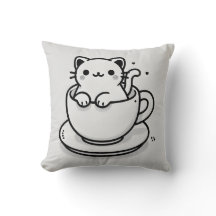 Cute Cat in Teacup Throw Pillow