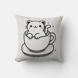 Cute Cat in Teacup Throw Pillow Kudde
