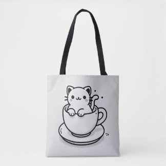 Cute Cat in Teacup Tote Bag Tygkasse