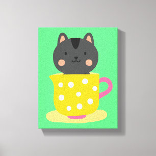 Cute cat in tekopp tecknad on mynt canvastryck