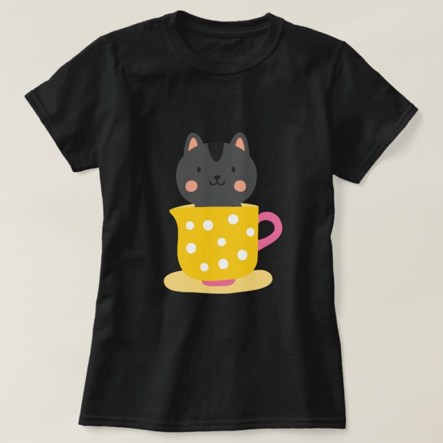 Cute cat in tekopp tecknad on mynt t shirt (Design framsida)