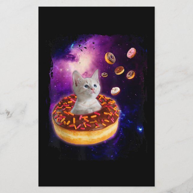 Cute Cat Inside Donut i rymden Kattunge Älskare Brevpapper (Framsida)