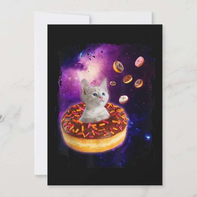 Cute Cat Inside Donut i rymden Kattunge Älskare Inbjudningar (Framsida)