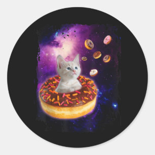 Cute Cat Inside Donut i rymden Kattunge Älskare Runt Klistermärke