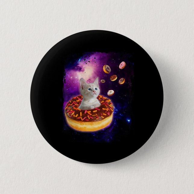 Cute Cat Inside Donut i Space Boys Girl - Kattunge Knapp (Framsida)