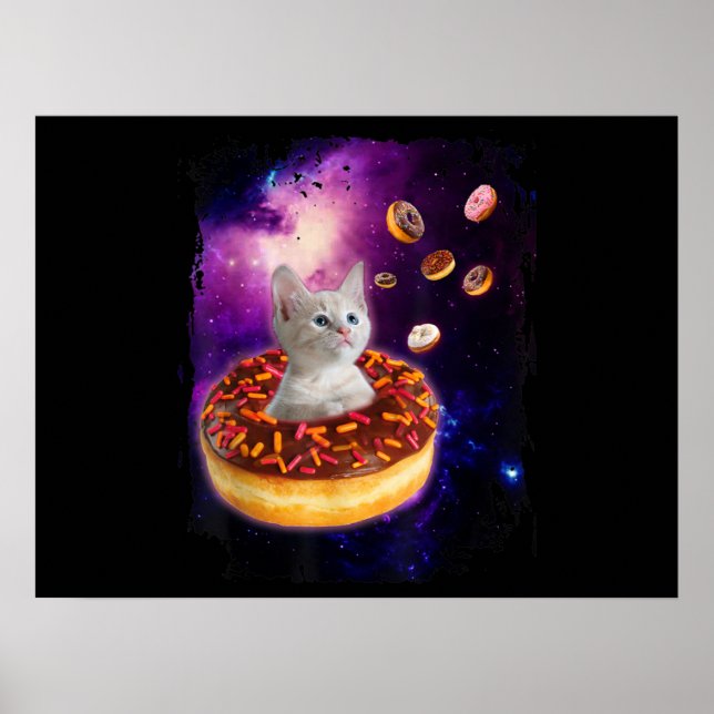 Cute Cat Inside Donut i Space Kattunge Älskare Poster (Framsidan)