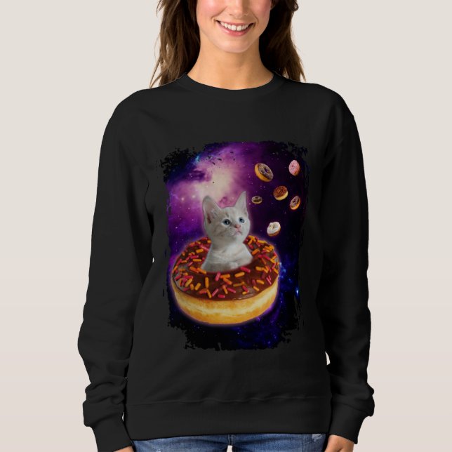 Cute Cat Inside Donut in Space Boys Girl  Kitty in T Shirt (Framsida)